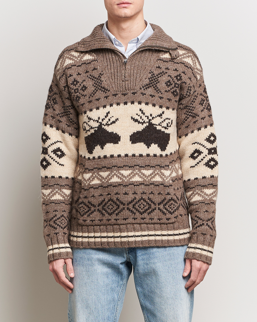 Herre |  | Polo Ralph Lauren | Wool Knitted Half-Zip Sweater Medium Brown
