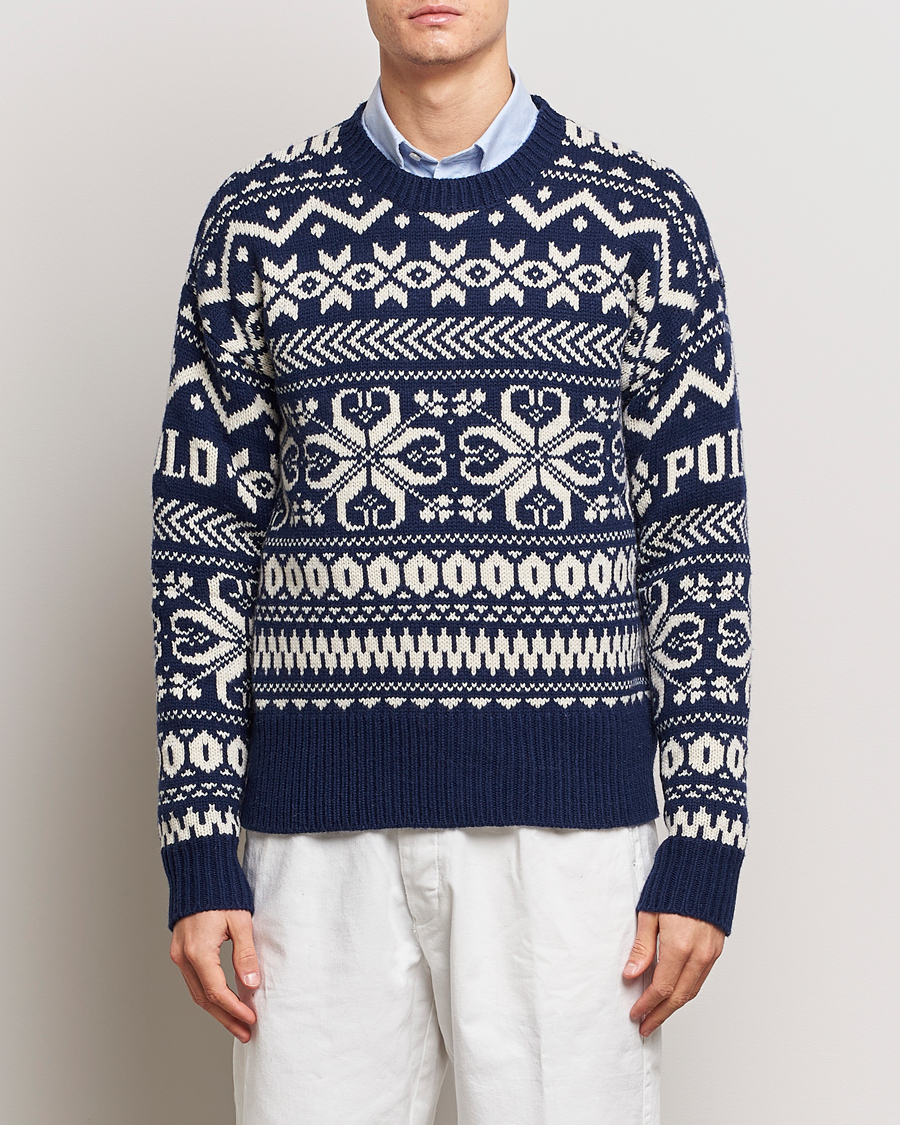 Herre | Strikkede trøjer | Polo Ralph Lauren | Wool Knitted Snowflake Crew Neck Bright Navy