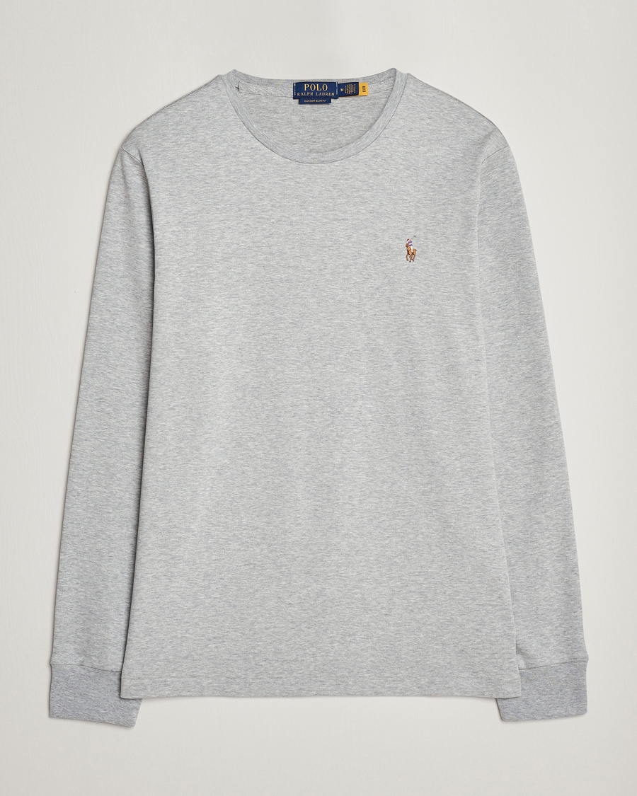 Herre | T-Shirts | Polo Ralph Lauren | Luxury Pima Cotton Long Sleeve T-Shirt Light Grey