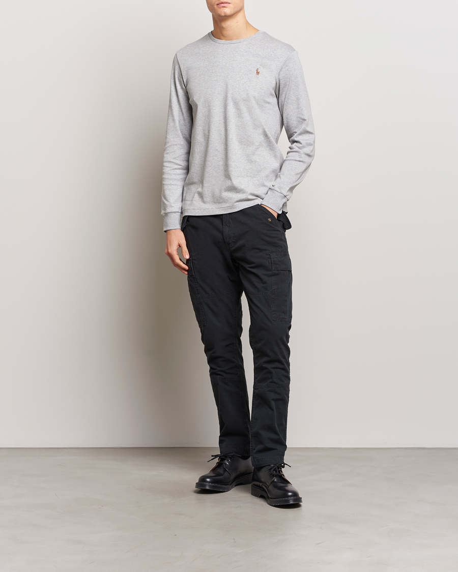 Herre | T-Shirts | Polo Ralph Lauren | Luxury Pima Cotton Long Sleeve T-Shirt Light Grey