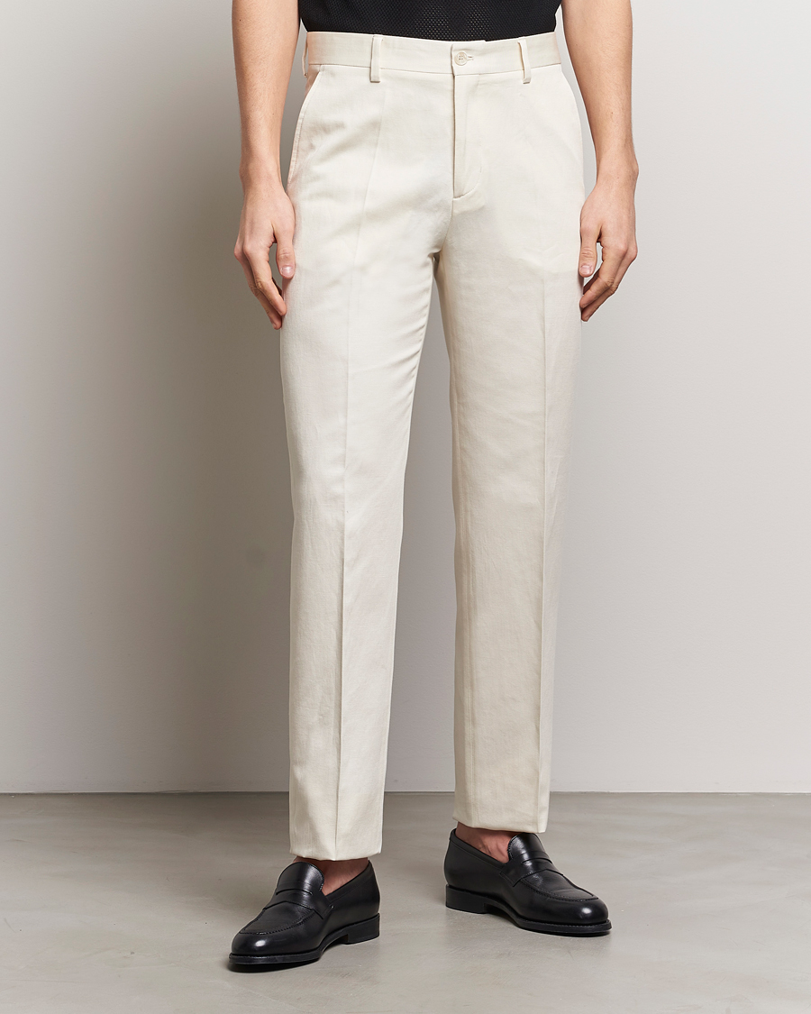 Herre | Tøj | Filippa K | Straight Linen Trousers Bone White