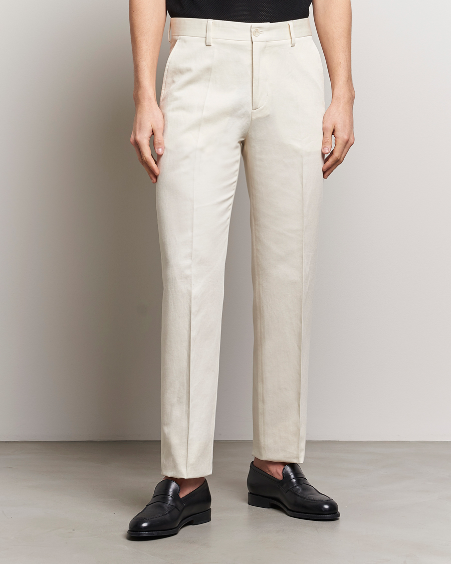 Herre | Habitbukser | Filippa K | Straight Linen Trousers Bone White