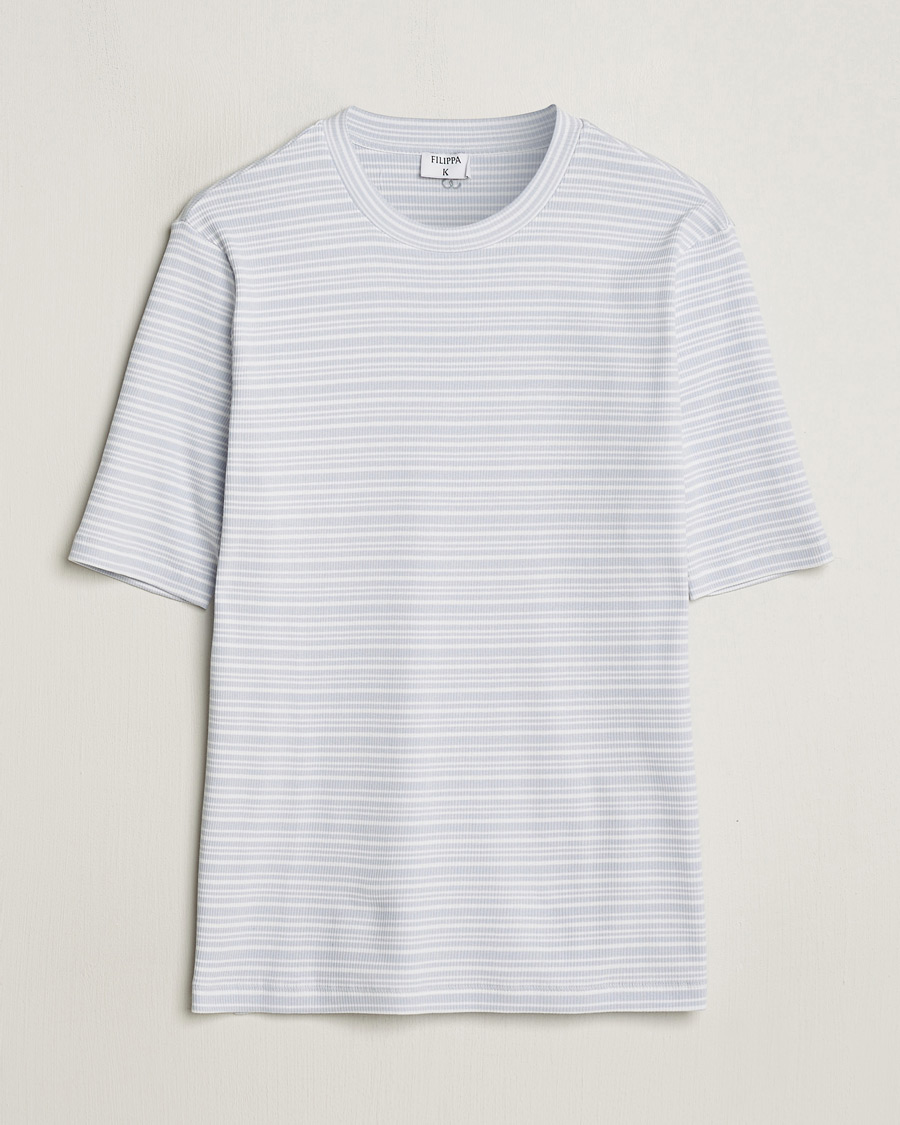 Herre | T-Shirts | Filippa K | Striped Rib T-Shirt Mist Blue/White