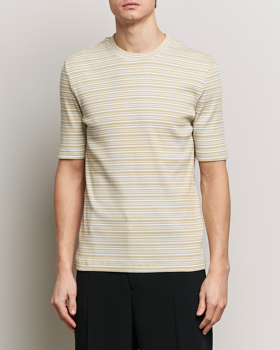 Herre | T-Shirts | Filippa K | Striped Rib T-Shirt Dark Yellow/White