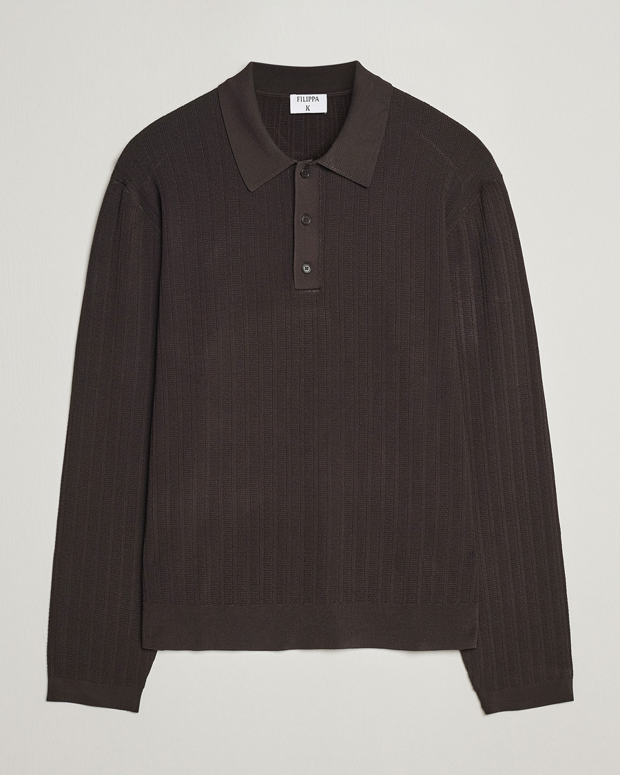 Herre | Trøjer | Filippa K | Structured Knitted Polo Dark Oak