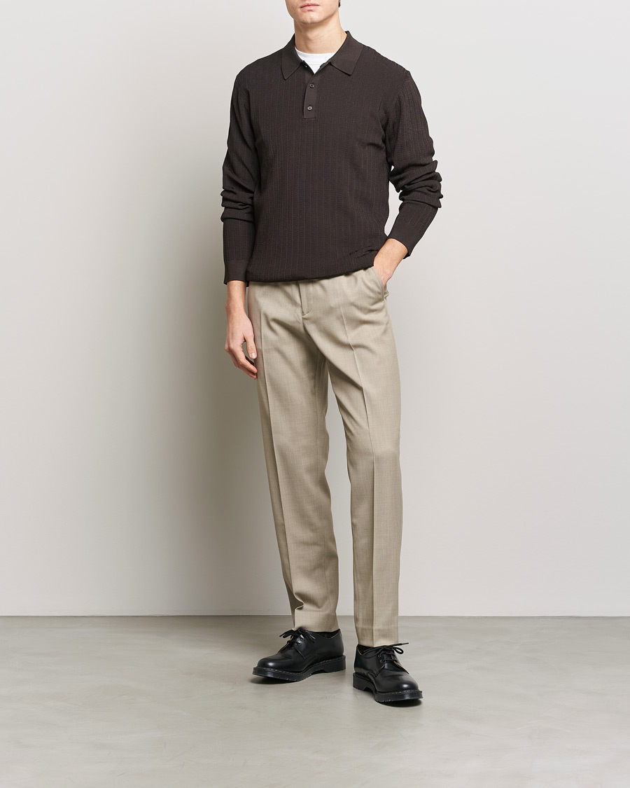 Herre | Trøjer | Filippa K | Structured Knitted Polo Dark Oak