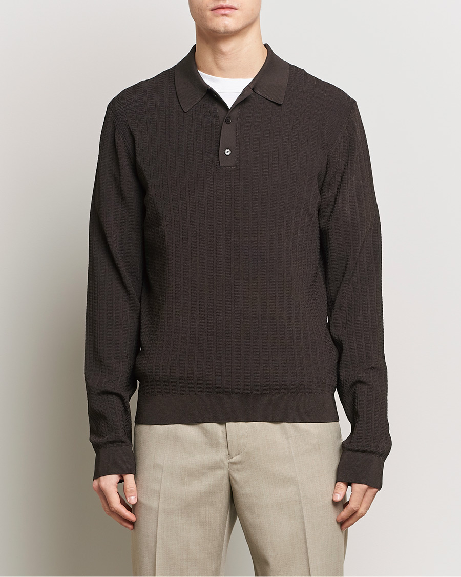 Herre | Afdelinger | Filippa K | Structured Knitted Polo Dark Oak