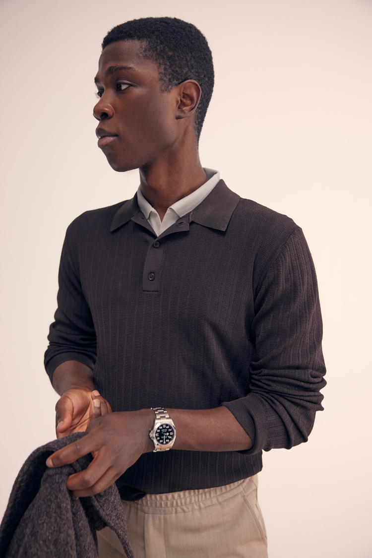 Herre | Trøjer | Filippa K | Structured Knitted Polo Dark Oak