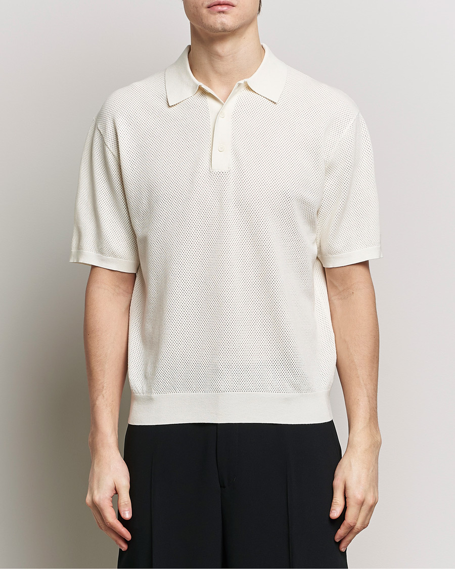 Herre | Polotrøjer | Filippa K | Mesh Knitted Polo Chalk White