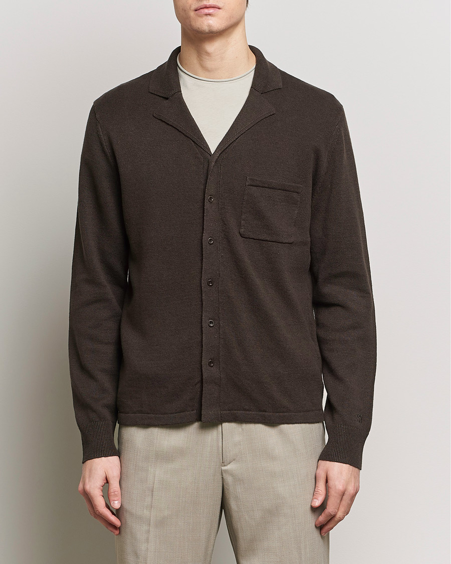 Herr |  | Filippa K | Cotton Linen Knitted Shirt Dark Oak