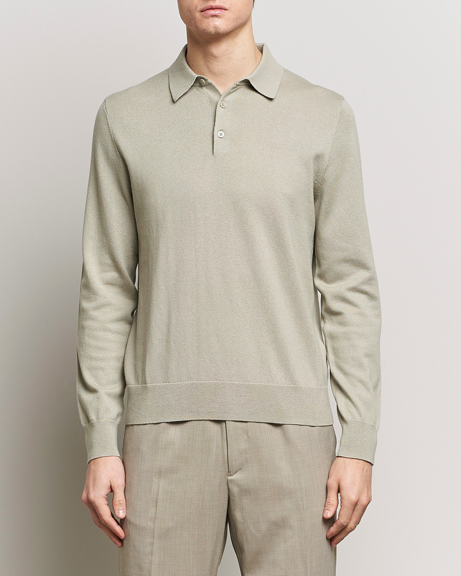 Herre | Tøj | Filippa K | Knitted Polo Shirt Light Sage