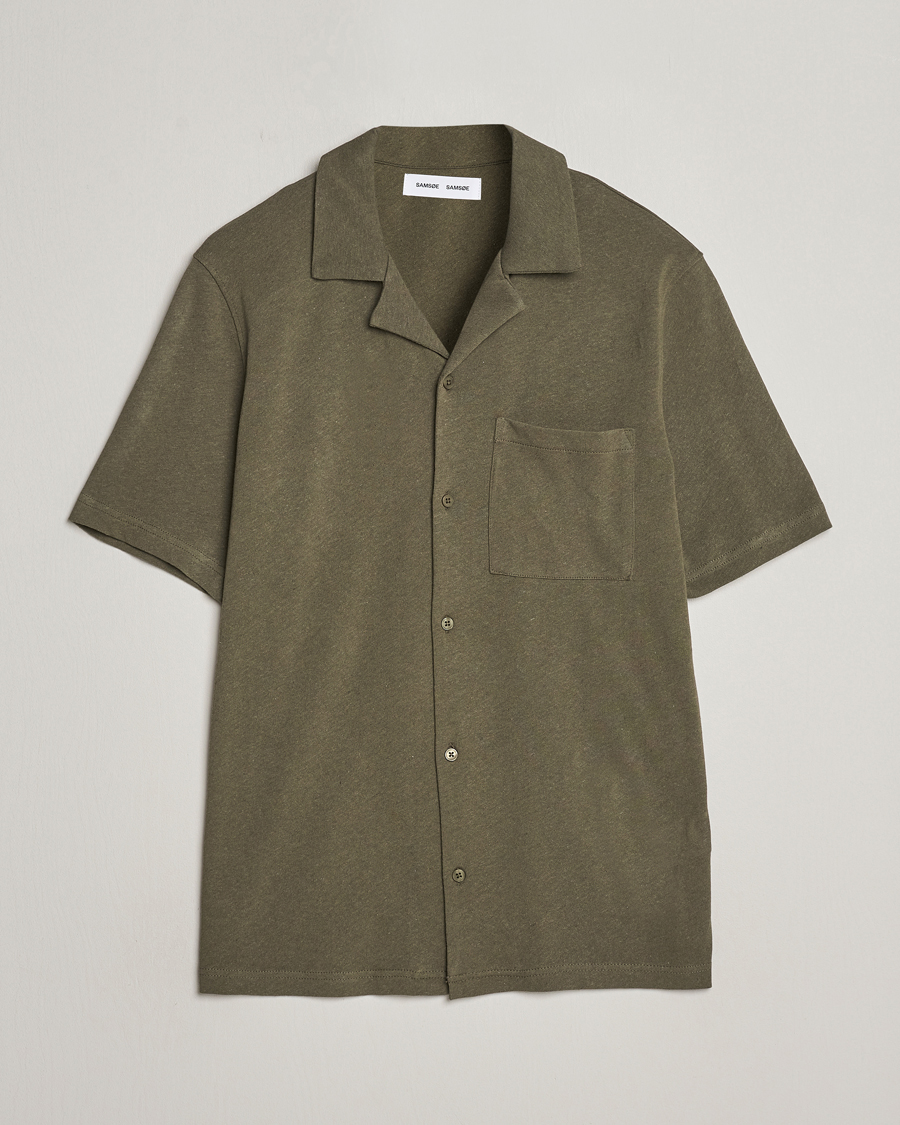 Herre | Skjorter | Samsøe Samsøe | Samartin Cotton/Linen Short Sleeve Shirt Dusty Olive