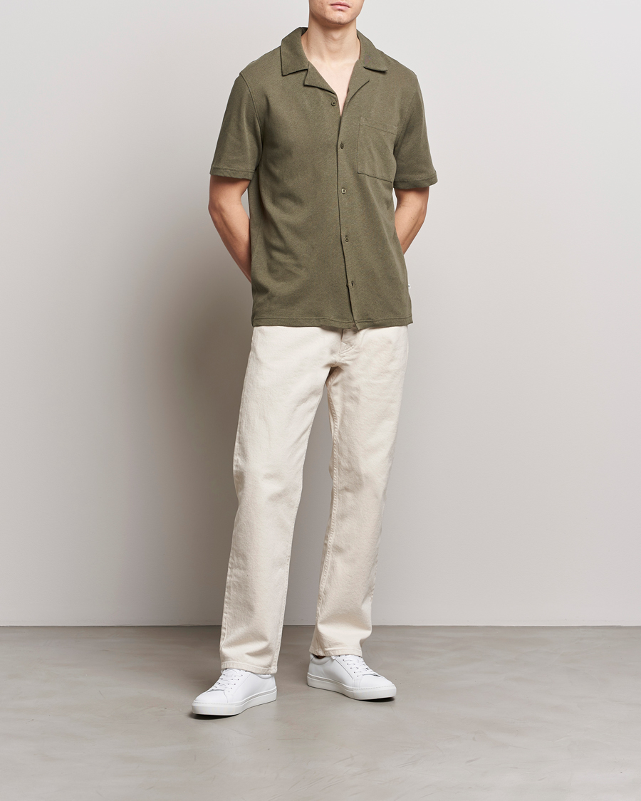 Herre | Skjorter | Samsøe Samsøe | Samartin Cotton/Linen Short Sleeve Shirt Dusty Olive