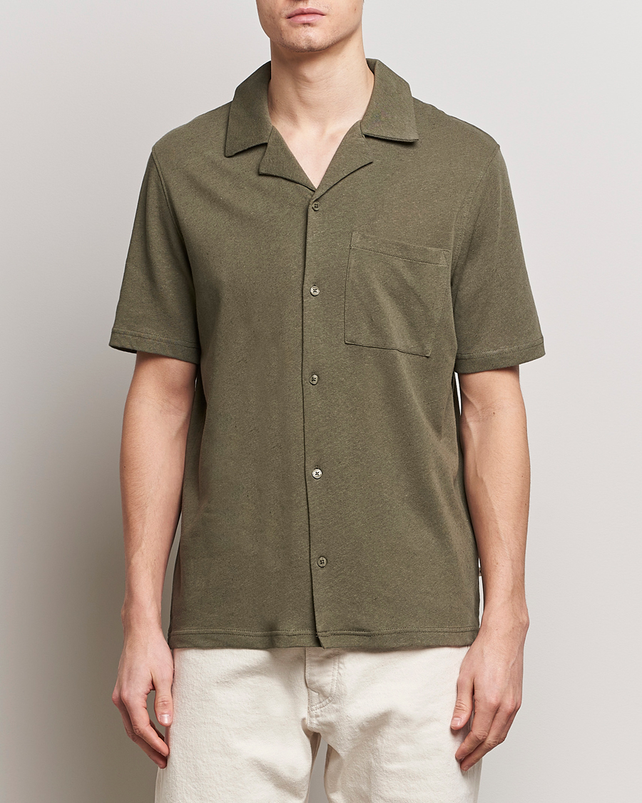 Herre | Tøj | Samsøe Samsøe | Samartin Cotton/Linen Short Sleeve Shirt Dusty Olive