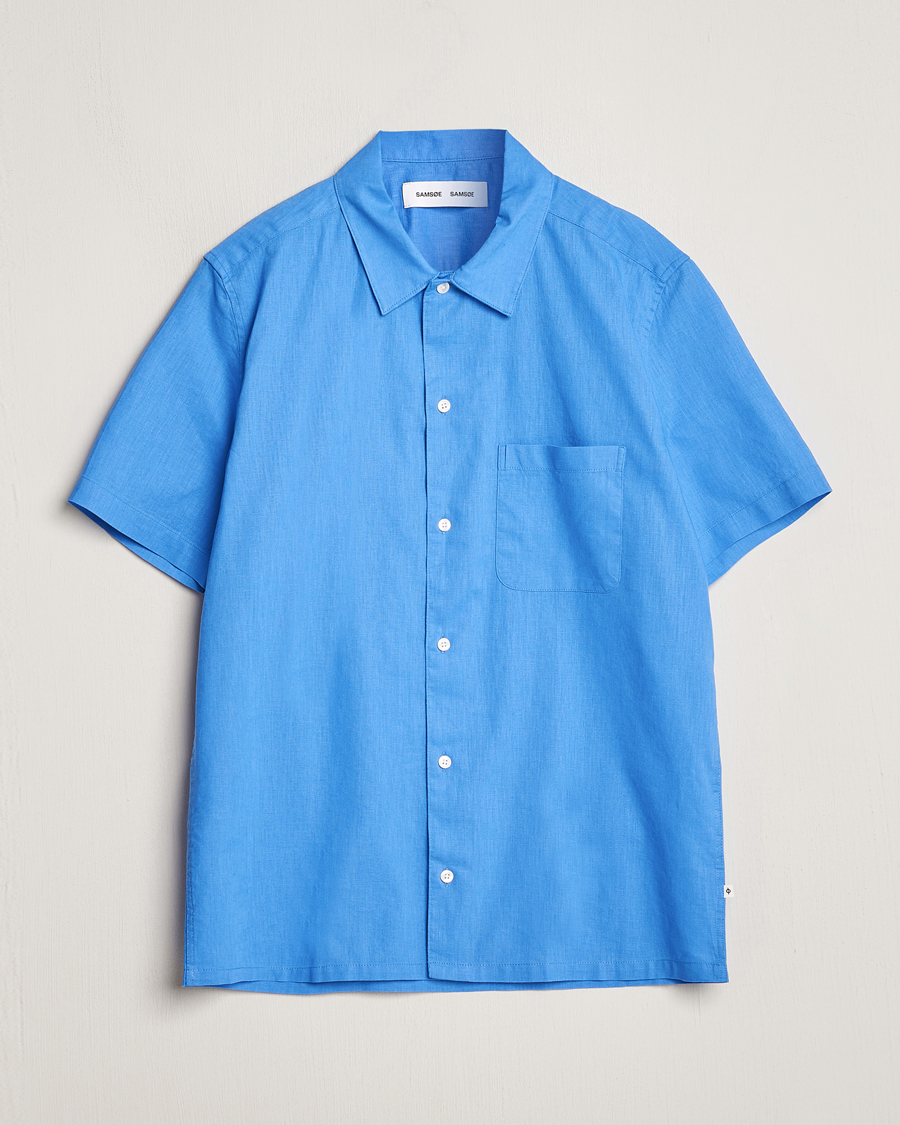 Herre | Skjorter | Samsøe Samsøe | Avan Linen/Cotton Short Sleeve Shirt Super Sonic