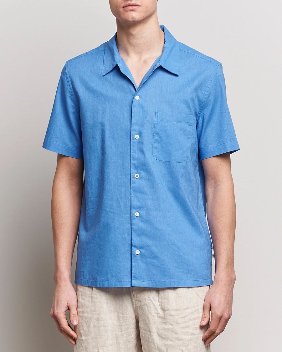 Herre | Tøj | Samsøe Samsøe | Avan Linen/Cotton Short Sleeve Shirt Super Sonic