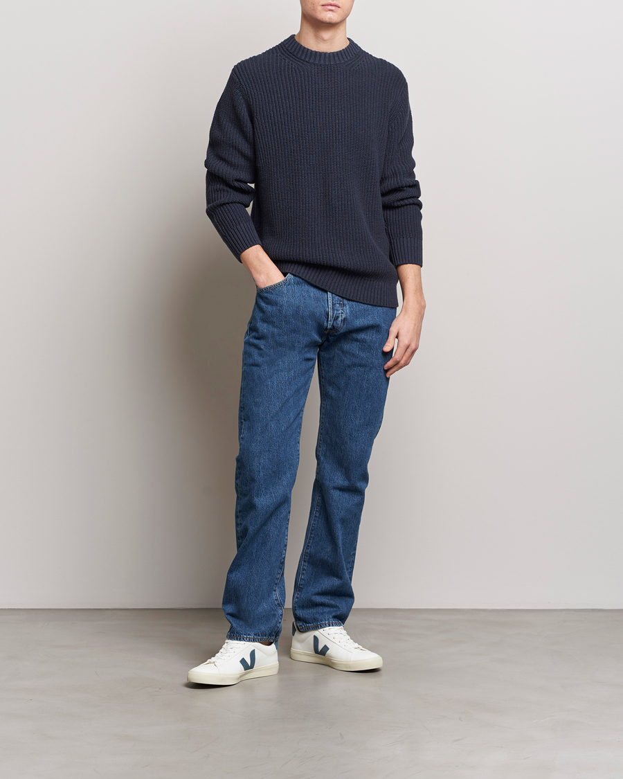 Herre | Trøjer | Samsøe Samsøe | Samarius Cotton/Linen Knitted Sweater Salute Navy