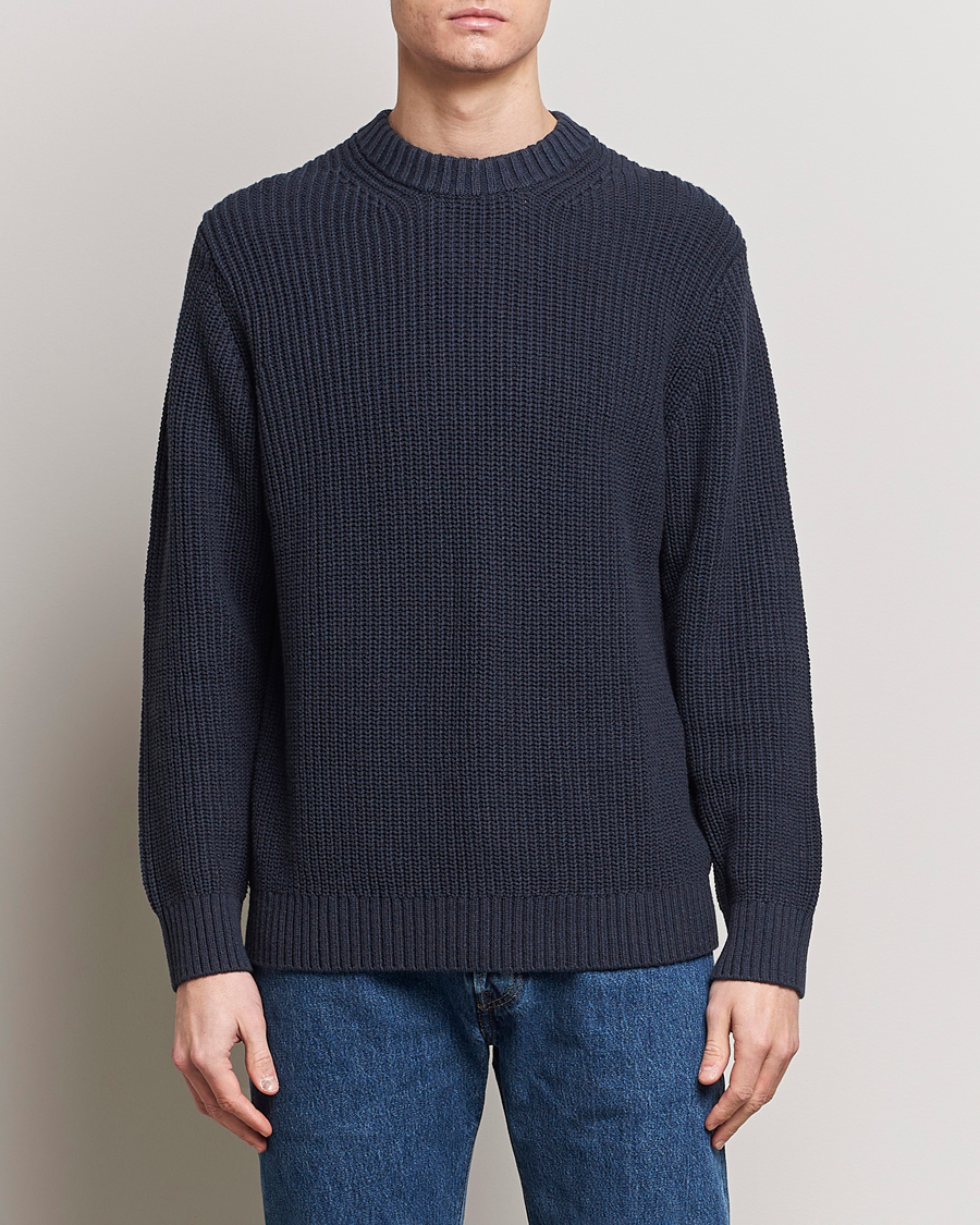 Herre | Trøjer | Samsøe Samsøe | Samarius Cotton/Linen Knitted Sweater Salute Navy