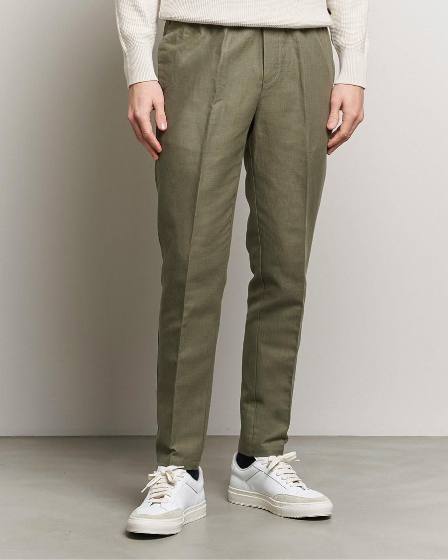 Herre | Hørbukser | Samsøe Samsøe | Smithy Linen/Cotton Drawstring Trousers Dusty Olive