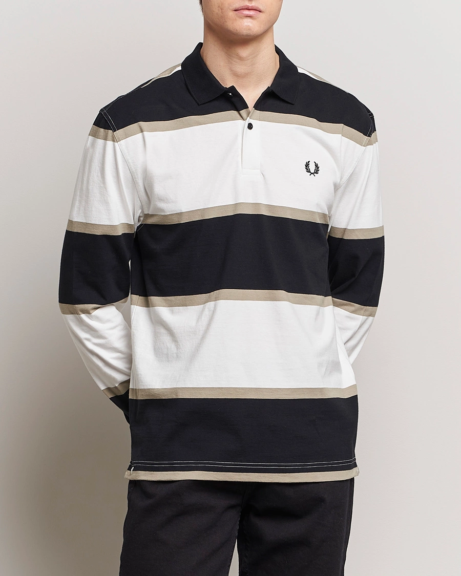 Herre | Fred Perry | Fred Perry | Relaxed Striped Rugby Shirt Snow White/Navy