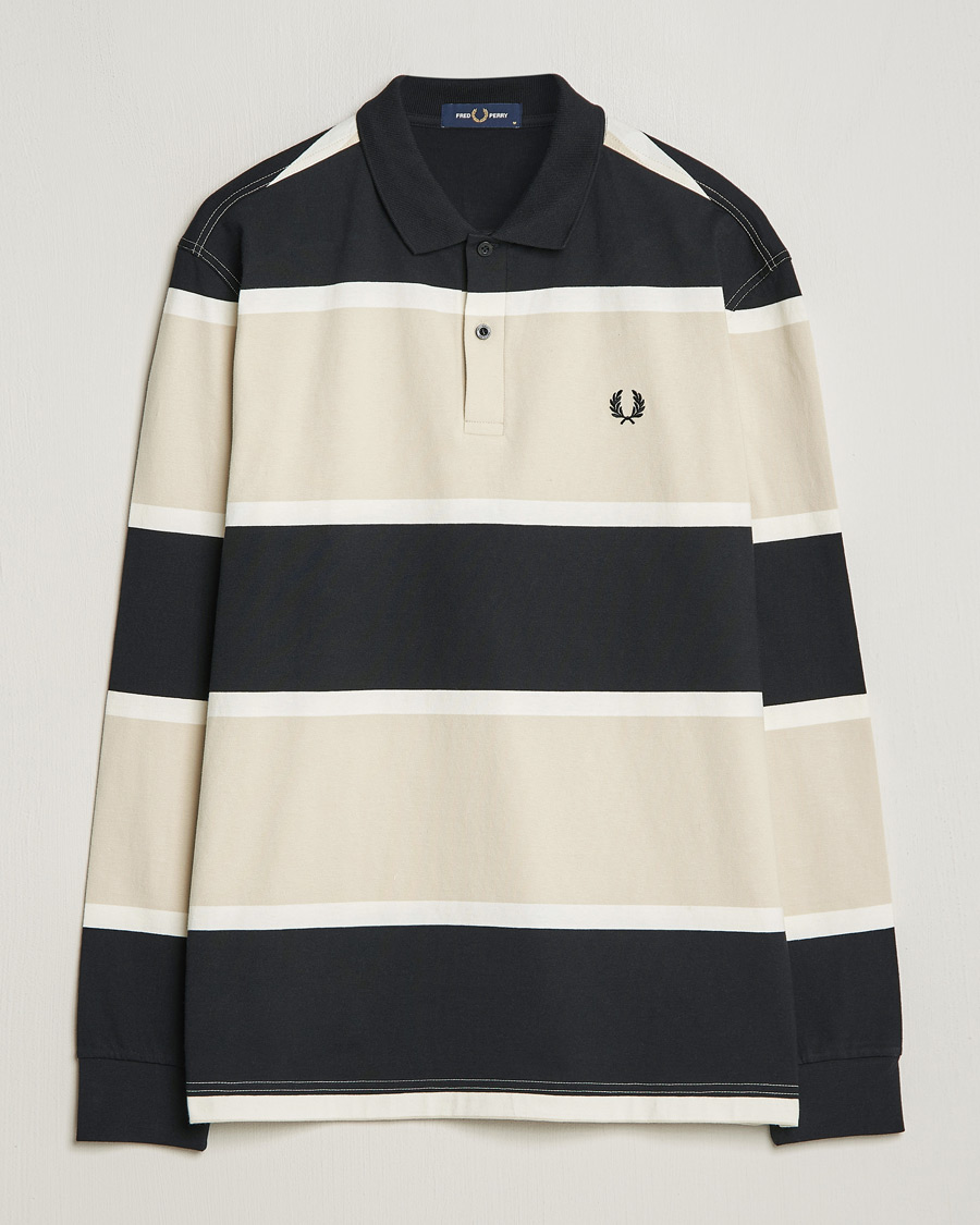 Herre | Trøjer | Fred Perry | Relaxed Striped Rugby Shirt Oatameal/Black