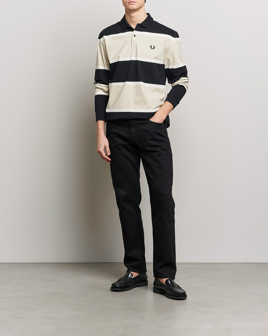 Herre | Trøjer | Fred Perry | Relaxed Striped Rugby Shirt Oatameal/Black
