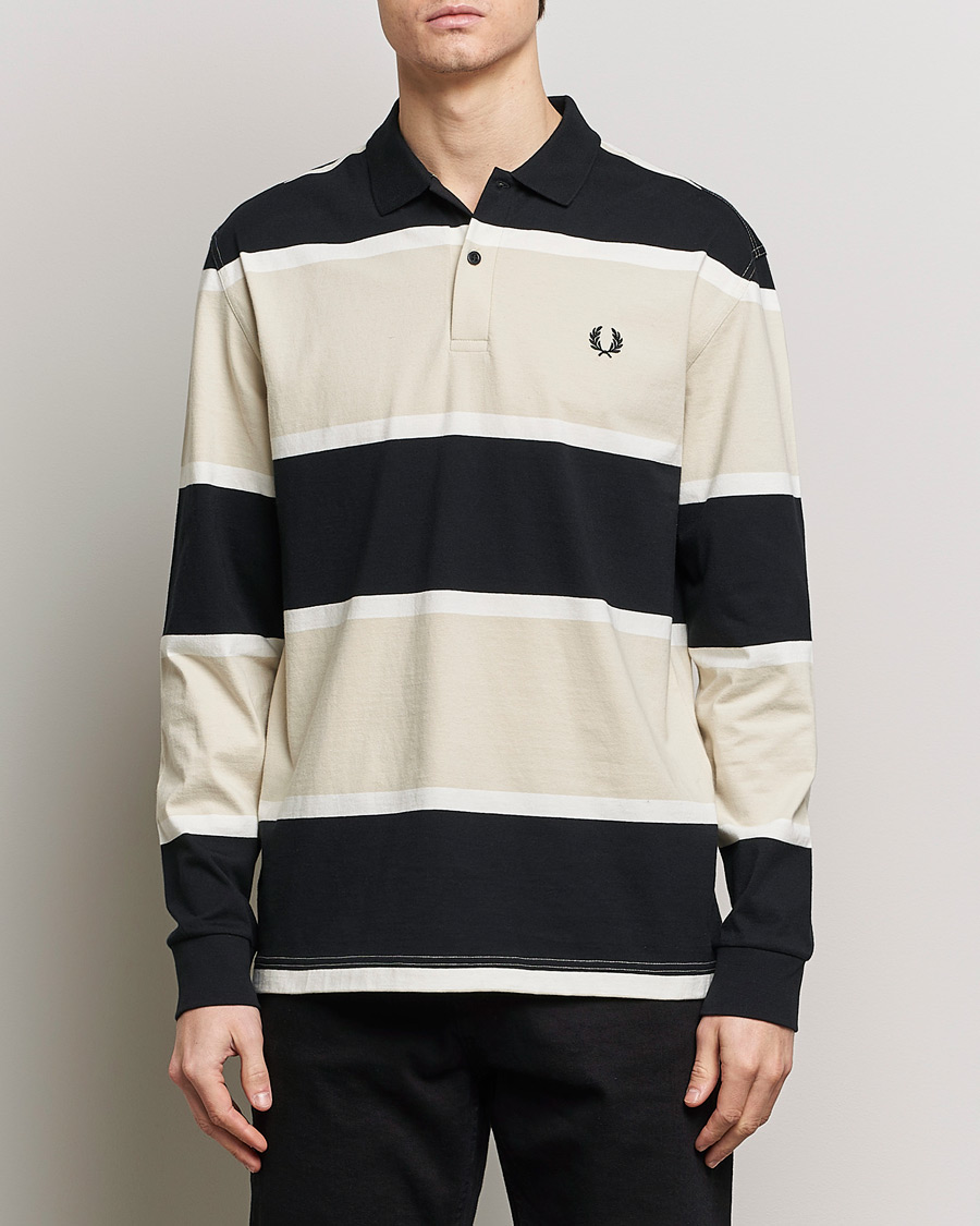 Herre | Rugbytrøjer | Fred Perry | Relaxed Striped Rugby Shirt Oatameal/Black