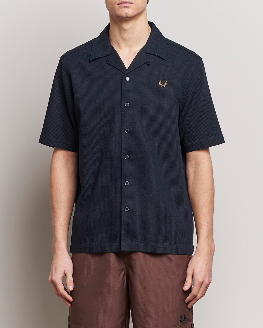 Herre |  | Fred Perry | Pique Textured Short Sleeve Shirt Navy
