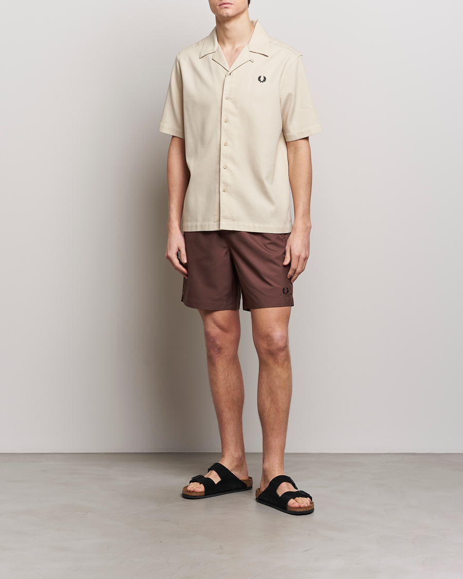 Herre | Skjorter | Fred Perry | Pique Textured Short Sleeve Shirt Oatmeal