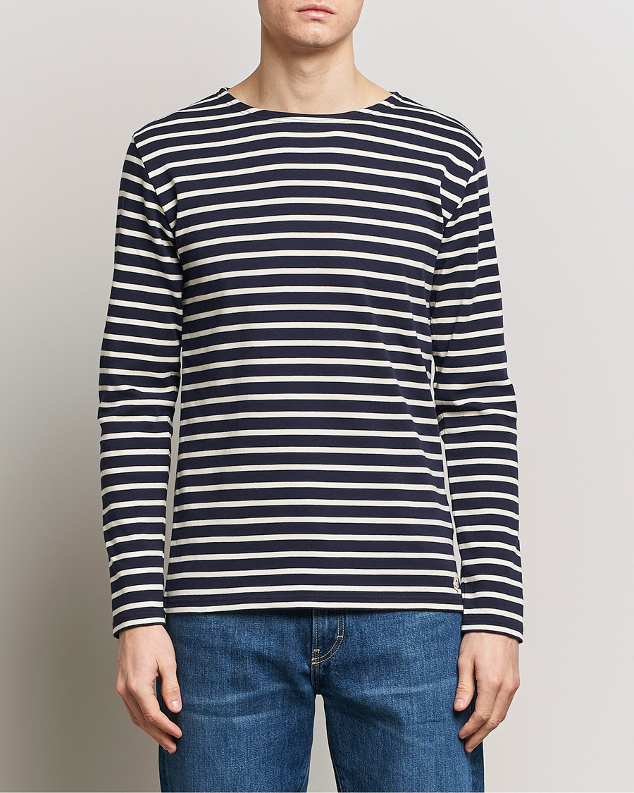 Herre | Langærmede t-shirts | Armor-lux | Houat Héritage Stripe Long Sleeve T-Shirt Nature/Navy