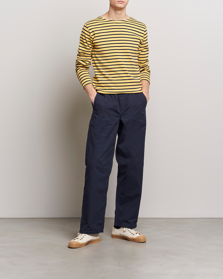 Herre | T-Shirts | Armor-lux | Houat Héritage Stripe Long Sleeve T-Shirt Yellow/Marine