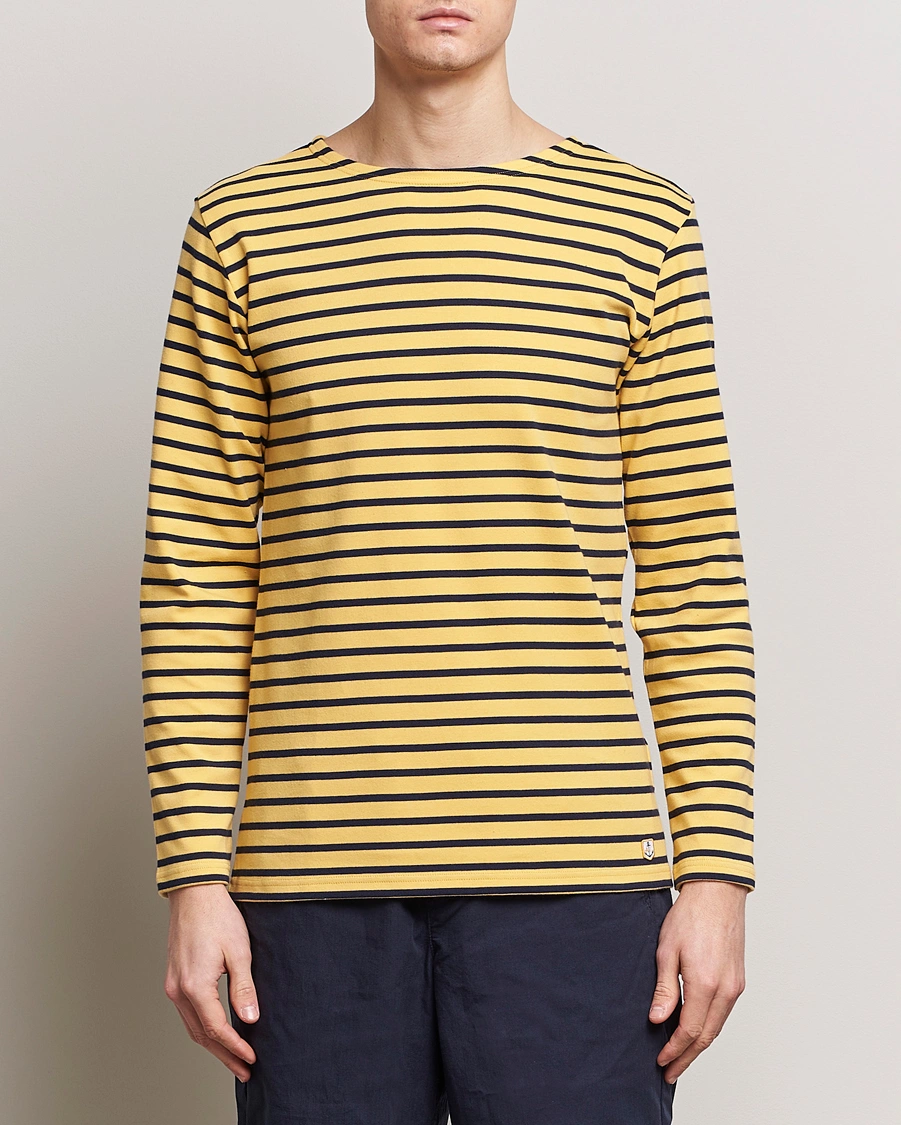 Herre | Langærmede t-shirts | Armor-lux | Houat Héritage Stripe Long Sleeve T-Shirt Yellow/Marine