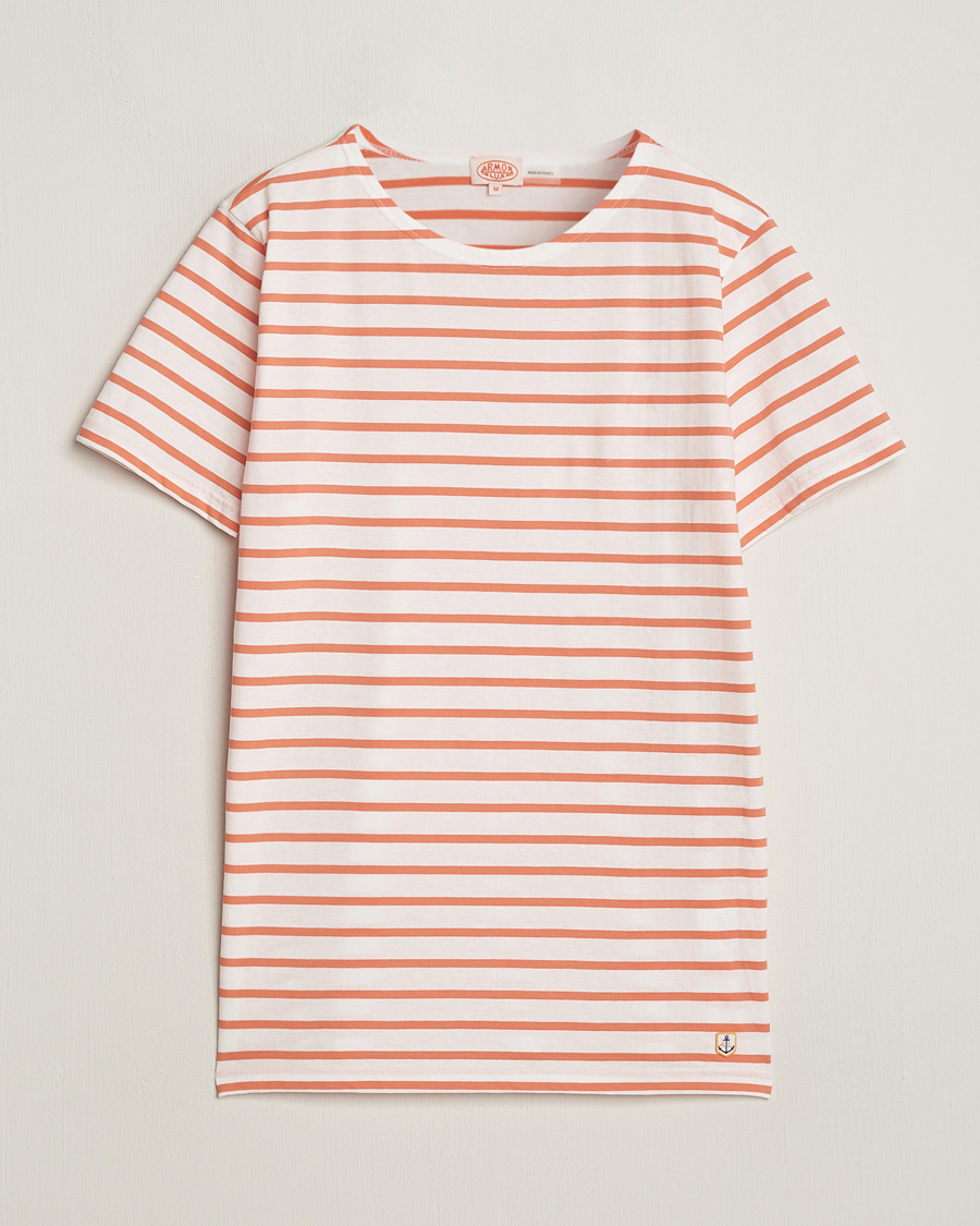Herre | T-Shirts | Armor-lux | Hoëdic Boatneck Héritage Stripe T-shirt Milk/Coral