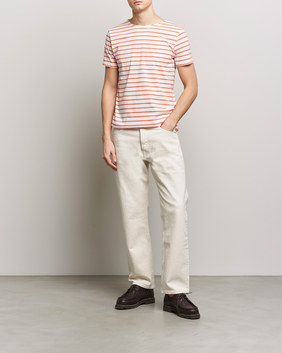 Herre | T-Shirts | Armor-lux | Hoëdic Boatneck Héritage Stripe T-shirt Milk/Coral
