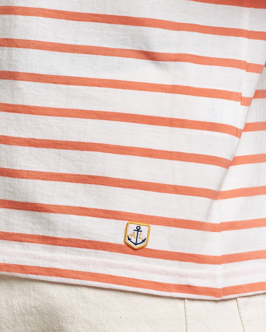 Herre | T-Shirts | Armor-lux | Hoëdic Boatneck Héritage Stripe T-shirt Milk/Coral