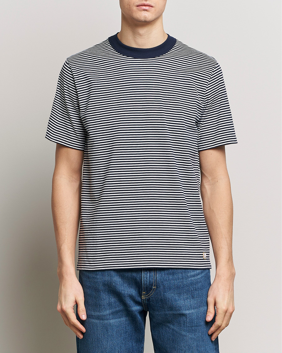 Herre | Kortærmede t-shirts | Armor-lux | Callac Héritage Stripe T-Shirt Deep Marine/Milk