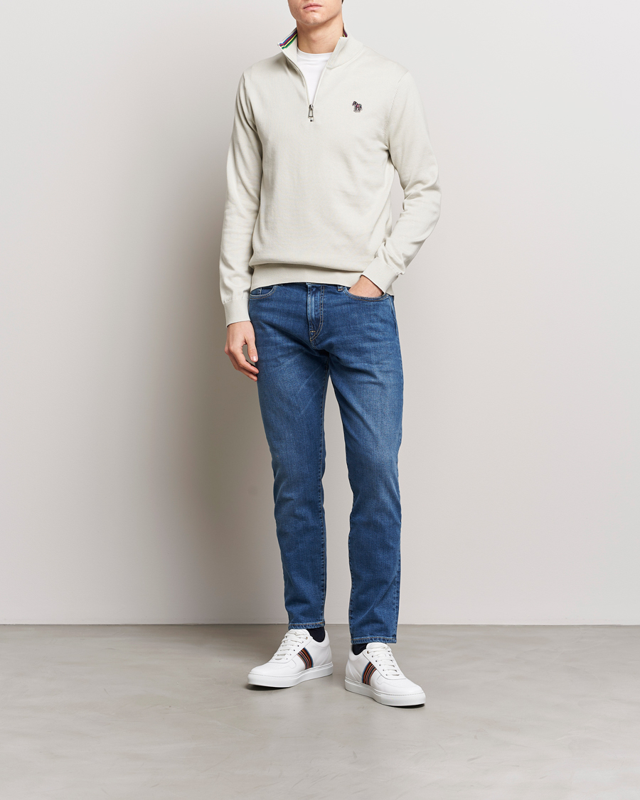 Herre | Trøjer | PS Paul Smith | Zebra Cotton Knitted Half Zip Washed Grey