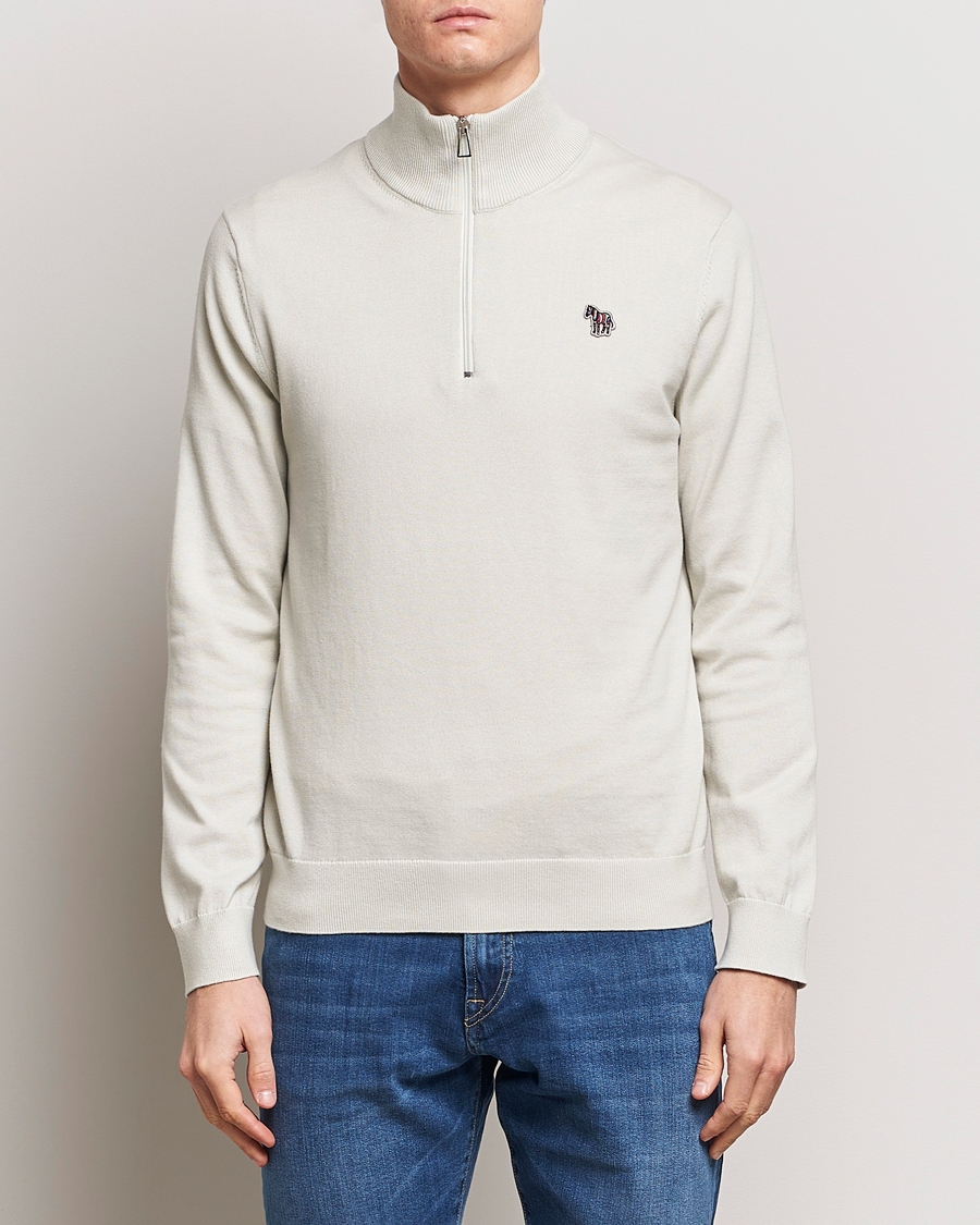 Herre | Tøj | PS Paul Smith | Zebra Cotton Knitted Half Zip Washed Grey