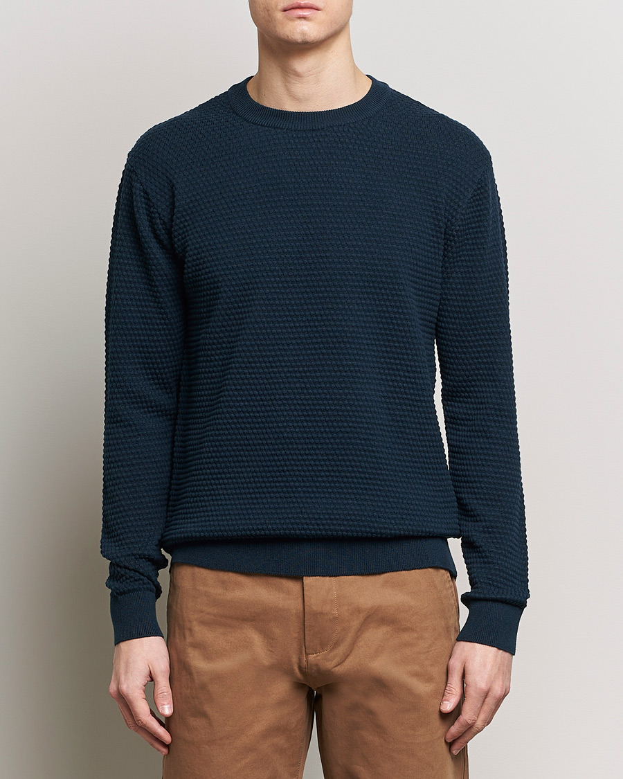 Herr | Kläder | KnowledgeCotton Apparel | Vagn Bubble Knit Cotton Crew Neck Total Eclipse