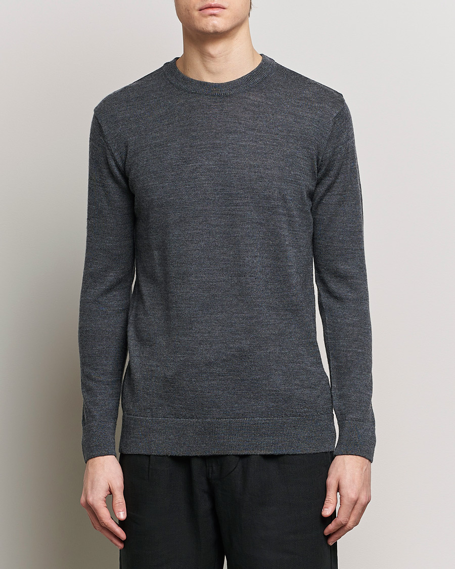 Herre | KnowledgeCotton Apparel | KnowledgeCotton Apparel | Regular Merino Knit Crew Neck Dark Grey Melange