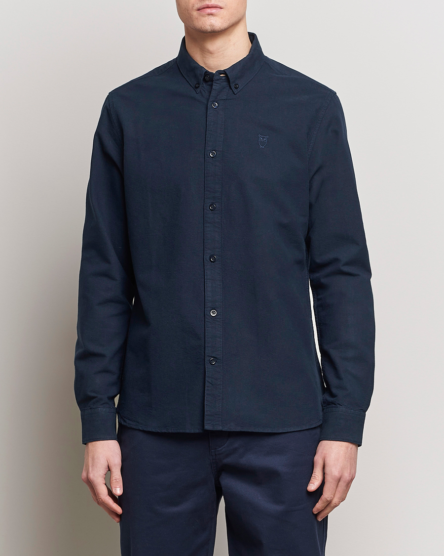 Herre |  | KnowledgeCotton Apparel | Harald Small Owl Regular Oxford Shirt Total Eclipse