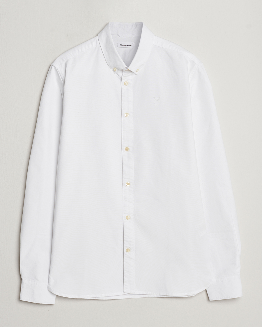 Herre | Skjorter | KnowledgeCotton Apparel | Harald Small Owl Regular Oxford Shirt Bright White