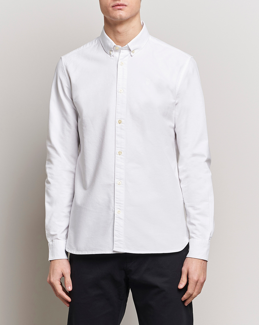 Herr | Kläder | KnowledgeCotton Apparel | Harald Small Owl Regular Oxford Shirt Bright White