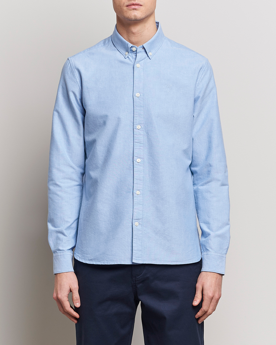 Herre | Skjorter | KnowledgeCotton Apparel | Harald Small Owl Regular Oxford Shirt Lapis Blue