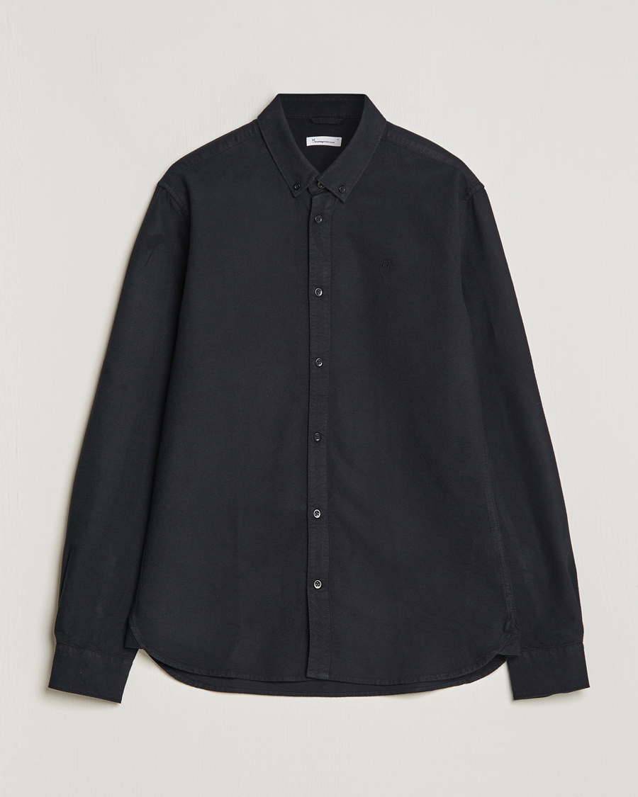 Herre | Skjorter | KnowledgeCotton Apparel | Harald Small Owl Regular Oxford Shirt Jet Black