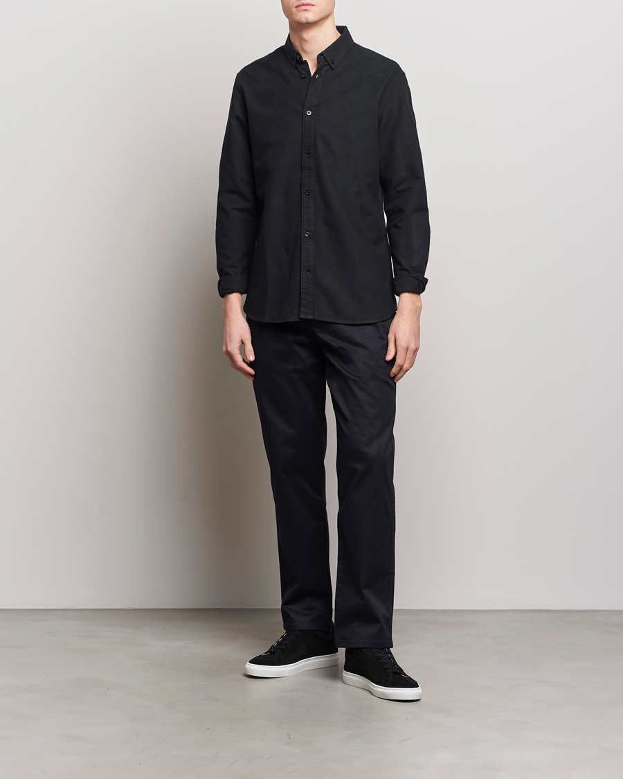 Herre | Skjorter | KnowledgeCotton Apparel | Harald Small Owl Regular Oxford Shirt Jet Black