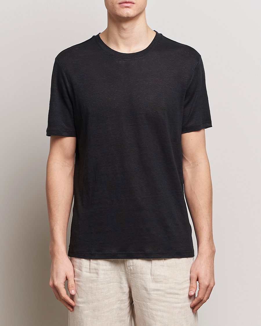 Herre | T-Shirts | KnowledgeCotton Apparel | Organic Linen T-Shirt Jet Black