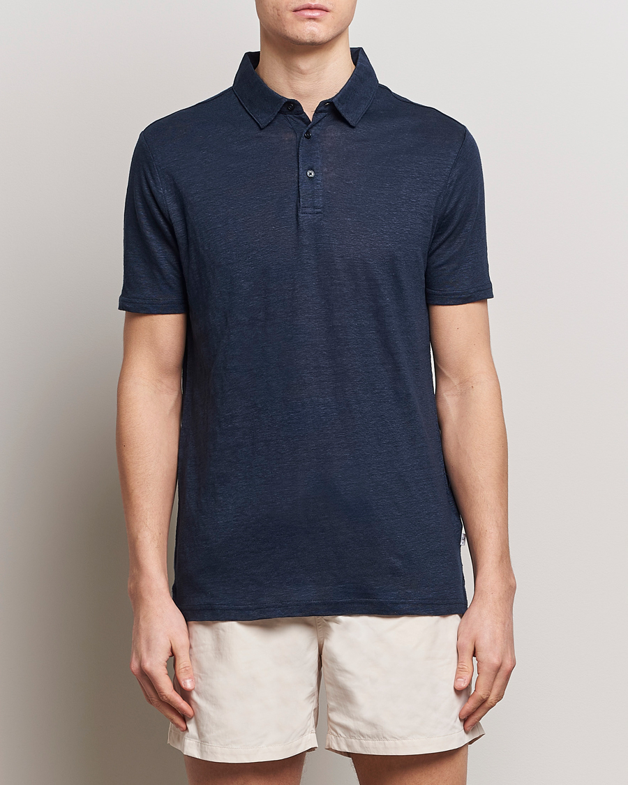 Herre | Polotrøjer | KnowledgeCotton Apparel | Regular Linen Polo Total Eclipse