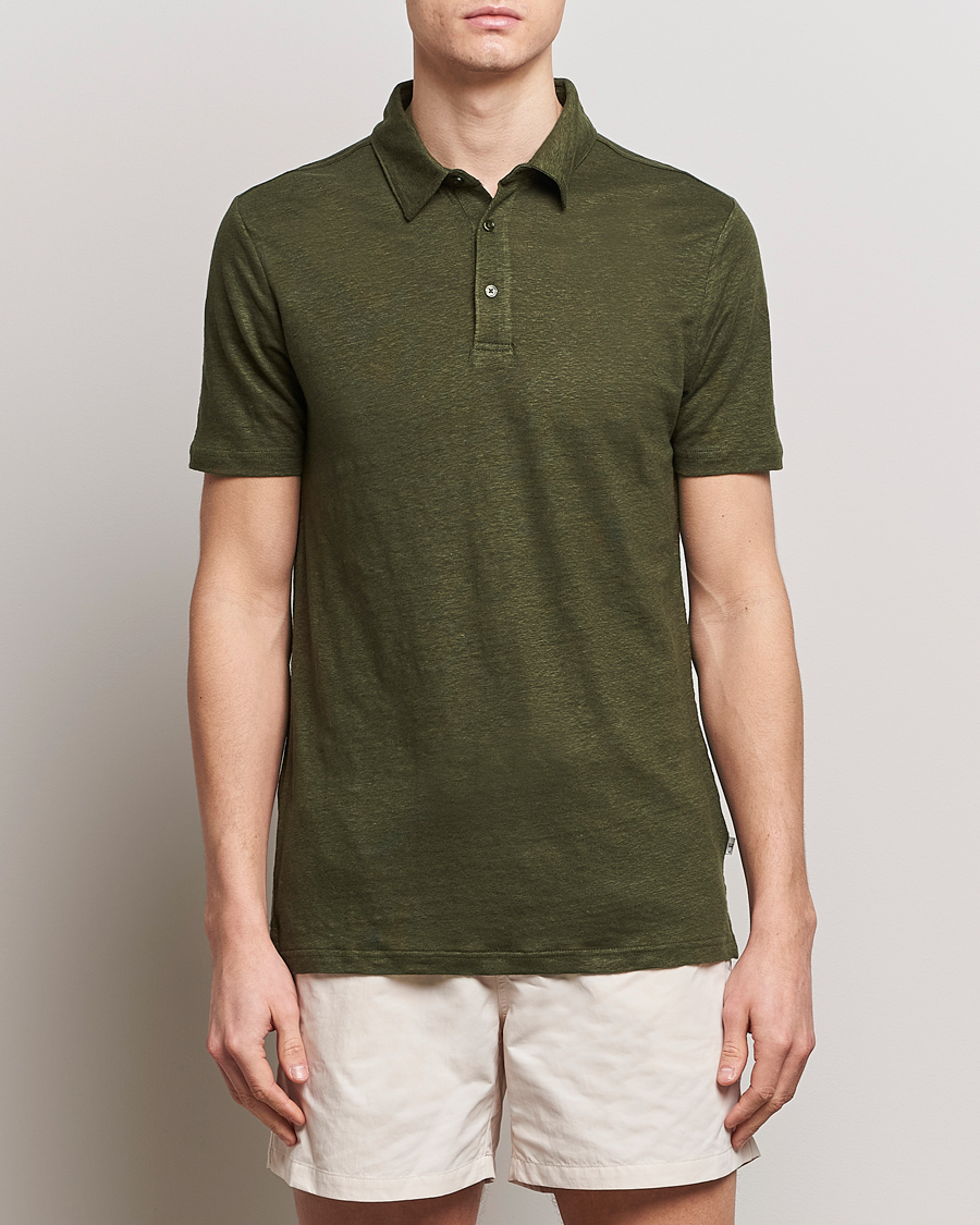 Herre | The linen lifestyle | KnowledgeCotton Apparel | Regular Linen Polo Forest Night