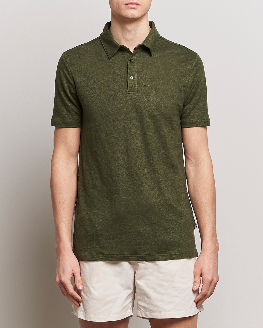 Herr | Kläder | KnowledgeCotton Apparel | Regular Linen Polo Forest Night